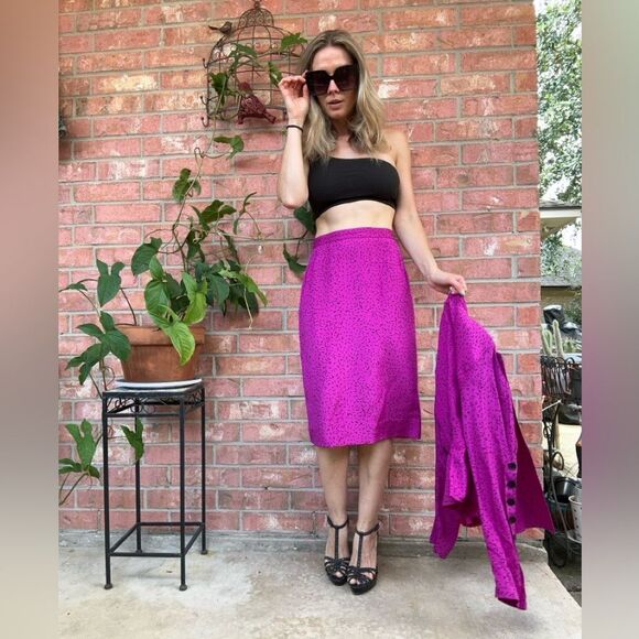 VINTAGE Louis Feraud 2pc Suit Set Pink Peplum Jacket Skirt Sz 6 Statement - Picture 5 of 15